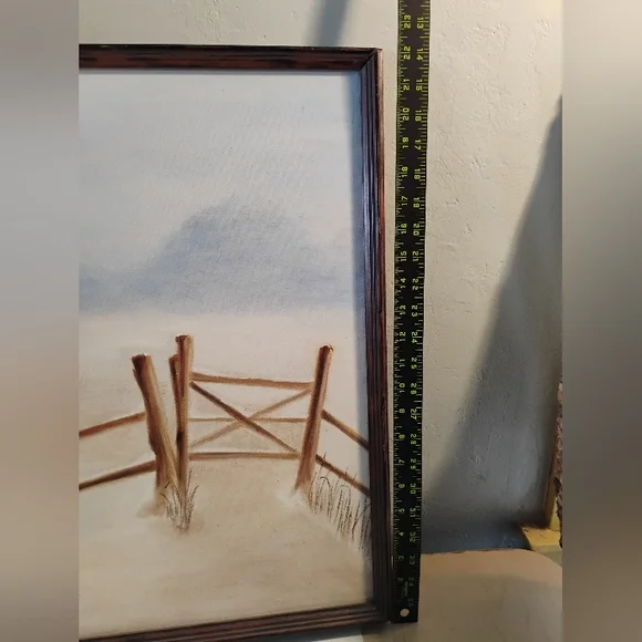 Rustic Winter Landscape Art with Brown Fence By Ginny Hamlin 1987 - Picture 5 of 14